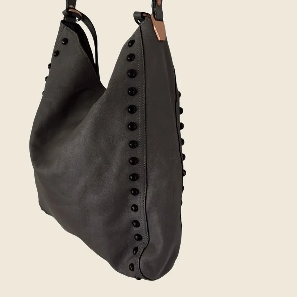 Loeffler Randall Gray Studded Hobo Shoulder Bag Supple Leather